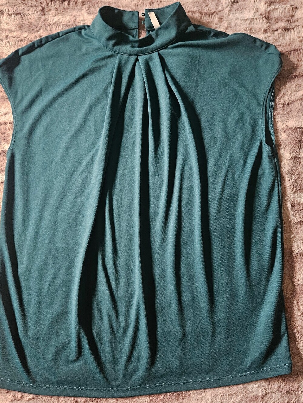 Halara Pleated Mock Neck Cap Sleeve Blouse Emerald Green Size S